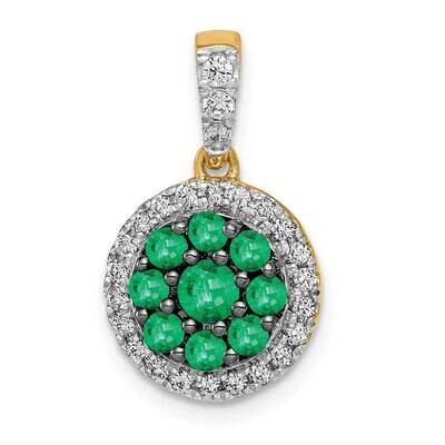 Halo Diamond and Emerald Circle Pendant 14k Gold PM5292-EM-025-YA, MPN: PM5292-EM-025-YA, 883957520…
