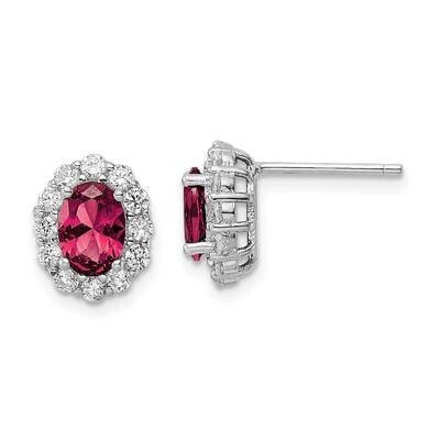 Rhodium-Plated Red and Clear CZ Diamond Post Earrings Sterling Silver Polished QE16167, MPN: QE1616…