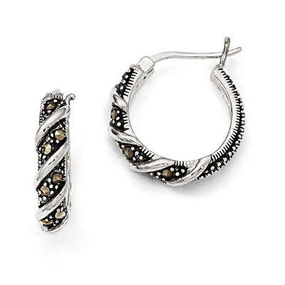 Swirl Hoop Marcasite Earrings Sterling Silver QE985, MPN: QE985, 191101189913