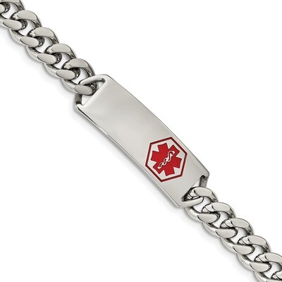 Red Enamel 8 Inch Medical ID Bracelet Stainless Steel Polished SRB2193-8 by Chisel, MPN: SRB2193-8,…