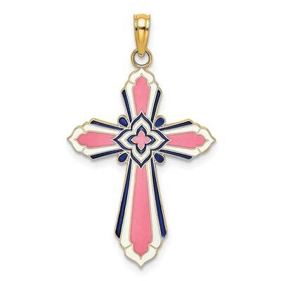 Pink White Enamel Cross Charm 14k Gold 3-D K6858, MPN: K6858, 637218127405