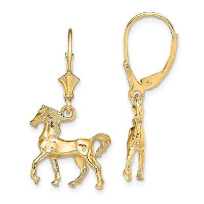 Polished Leverback Horse Earrings 14k Gold 3-D TF1785, MPN: TF1785, 637218176854