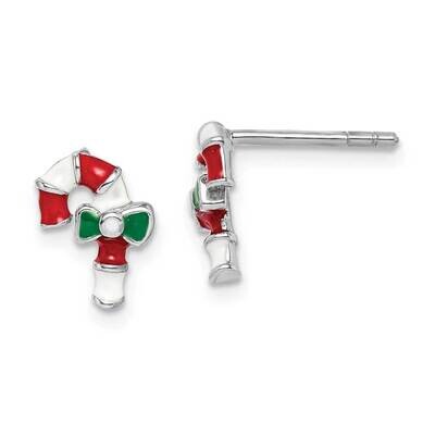 Childs Enameled Candy Cane Post Earrings Sterling Silver Rhodium-plated QE14365, MPN: QE14365, 8839…
