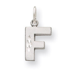 Diamond-cut Initial F Charm 14k White Gold Solid Satin D1282F, MPN: D1282F, 883957862927