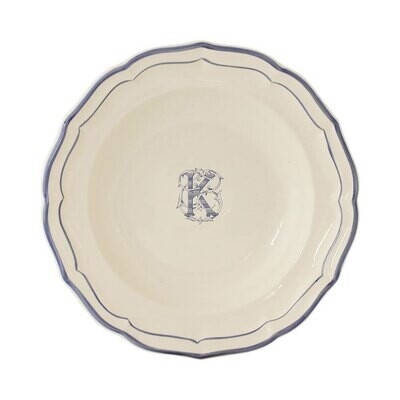 Gien Monogram Filet Bleu Rim Soup Letter K 1710ACRK22, MPN: 1710ACRK22, 840769019826