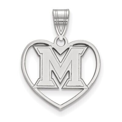 Miami University Pendant in Heart Sterling Silver SS013MU, MPN: SS013MU, 886774689838
