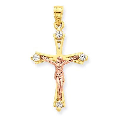 Synthetic Diamond Crucifix Pendant 10k Two-Tone Gold 10C1088, MPN: 10C1088, 886774019512