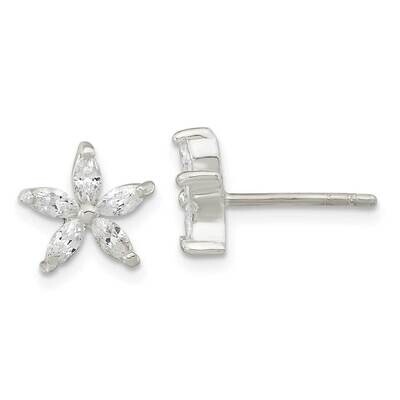 CZ Diamond Flower Post Earrings Sterling Silver Polished QE16513, MPN: QE16513, 196904166642
