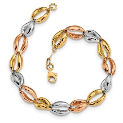 Leslie&#39;s Fancy Link Bracelet 7.5 Inch 14k Tri-color Gold HB-LF908-7.5, MPN: LF908-7.5, 191101148637