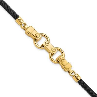 Fancy Link Leather Bracelet 14k Gold Polished FB1942-8, MPN: FB1942-8, 191101009808