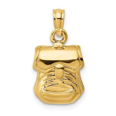 Polished Back Pack with Moveable Lid Charm 14k Gold 3-D K7274, MPN: K7274, 637218114153