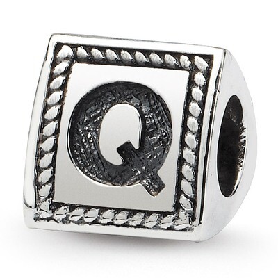 Letter Q Triangle Block Bead - Sterling Silver QRS1429Q, MPN: QRS1429Q, 883957304762