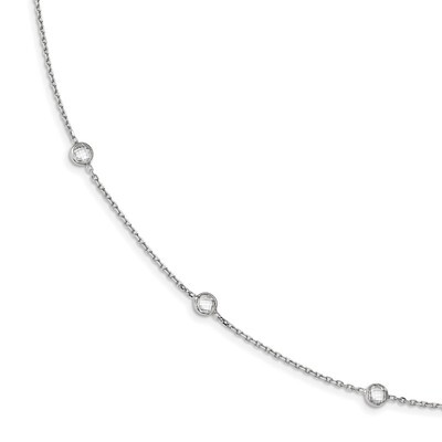 9-Station CZ Diamond Polished Necklace 18 Inch Sterling Silver Rhodium-plated QG4283-18, MPN: QG428…