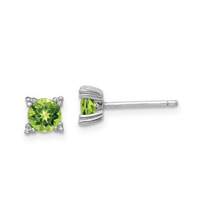 Sterling Silver Rhodium-platedRound 5mm Peridot Post Earrings Sterling Silver Rhodium-plated QE1511…