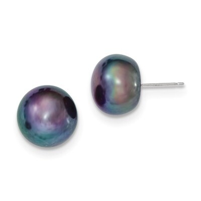 12-13mm Black Button Cultured Pearl Stud Earrings 14k White Gold XW120BB, MPN: XW120BB, 191101434921
