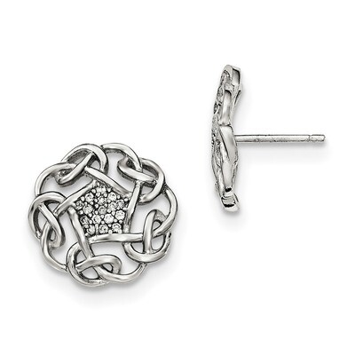 CZ Diamond Fancy Post Earrings Sterling Silver Polished QE12001, MPN: QE12001, 191101228681