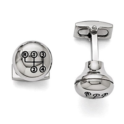Polished Stick Shift Design Enameled Cufflinks - Stainless Steel SRC281 by Chisel, MPN: SRC281, 886…