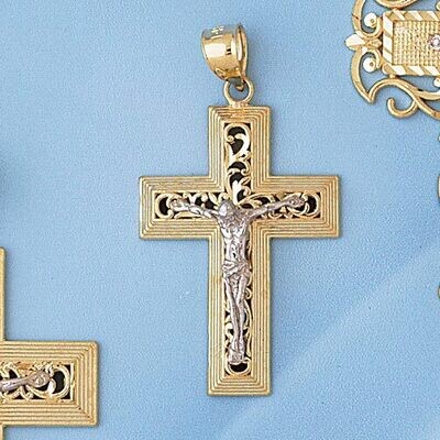 Dazzlers Jewelry Two Tone Jesus Christ on Cross Pendant Necklace Charm Bracelet in Yellow, White or…