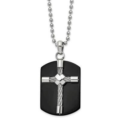 Black Ip-Plated Wire Cross Dog Tag 24 Inch Necklace Stainless Steel Polished SRN2937-24 by Chisel, …