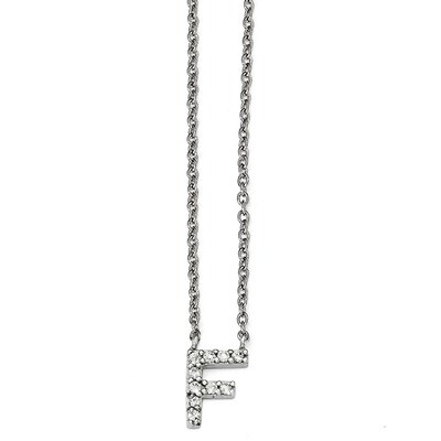 CZ Letter F 18in. Necklace Sterling Silver QCM1213F-18