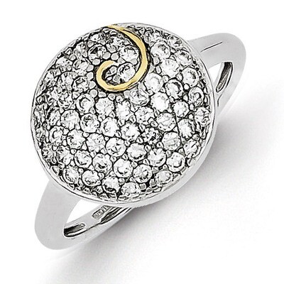 Sterling Silver &amp; Gold Plating Diamond Circle Swirl Ring QR4268-8