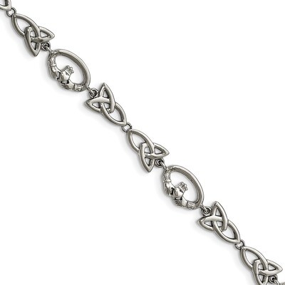 Claddagh and Trinity Knot Bracelet Stainless Steel Polished SRB1621-7.75 by Chisel, MPN: SRB1621-7.…