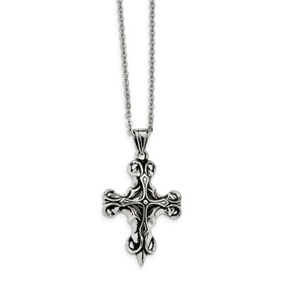 Black Oil and Black Glass Cross Necklace Stainless Steel Polished SRN2340-22 by Chisel, MPN: SRN234…