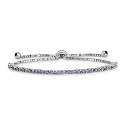 February Birthstone Purple CZ Diamond Adj Bracelet Sterling Silver Rhodium-plated QG4757FEB, MPN: Q…