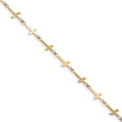 7 Inch Diamond -cut Crosses with 1 inch Extender Bracelet 14k Gold Polished FB1498-7, MPN: FB1498-7…