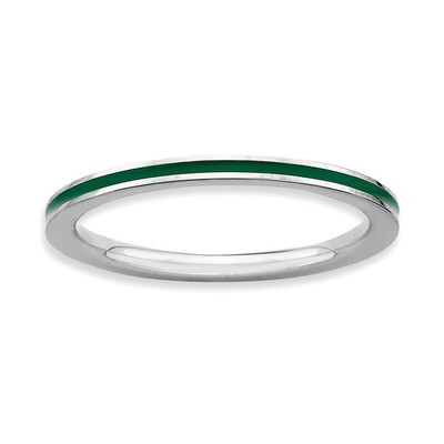 Green Enameled 1.5mm Ring - Sterling Silver QSK135, MPN: QSK135, 886774210957