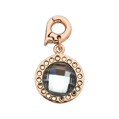 Nikki Lissoni Chic Grey/Blue Mirror Glass Charm with Swarovski Crystals Rose Gold-plated 15mm D1244…