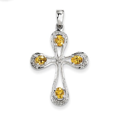 Citrine &amp; Diamond Cross Pendant Sterling Silver Rhodium QDX767, MPN: QDX767, 883957460093