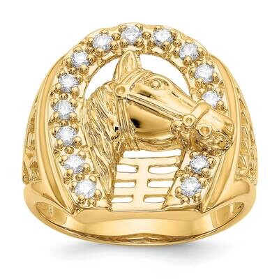 Si1/Si2, G H I, Horseshoe with Horse Mens Ring 14k Gold Lab Grown Diamond RM5837-050-10YLG, MPN: RM…