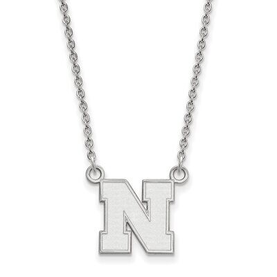 University of Nebraska Small Pendant with Chain Necklace 10k White Gold 1W073UNE-18, MPN: 1W073UNE-…