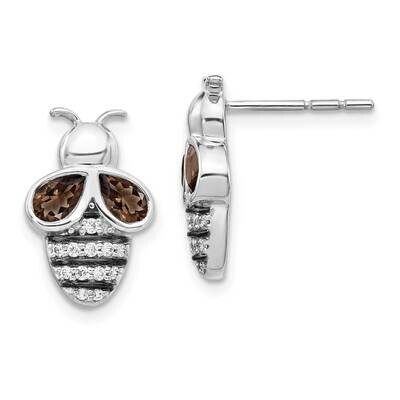 Smokey Quartz Bee Earrings 14k White Gold Diamond EM3995-SQ-015-WA, MPN: EM3995-SQ-015-WA, 19110183…