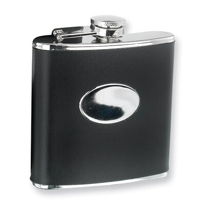 Black Genuine Leather 6Oz Hip Flask Stainless Steel GL978