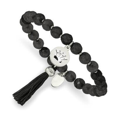 Crown with Tassel Black Jade Stretch Bracelet Stainless Steel Polished SRB2350, MPN: SRB2350, 19110…