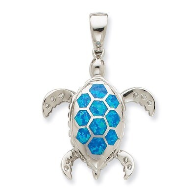 Blue Opal Inlay &amp; Diamond Tortoise Pendant Sterling Silver QP1892, MPN: QP1892, 883957497143