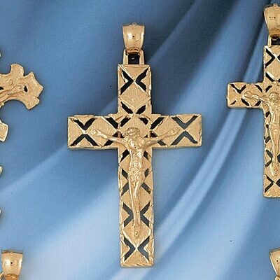 Dazzlers Jewelry Jesus Christ on Cross Pendant Necklace Charm Bracelet in Yellow, White or Rose Gol…