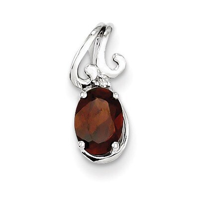 Garnet Oval Pendant Sterling Silver Rhodium-plated Diamond QP2978GA, MPN: QP2978GA, 883957461755