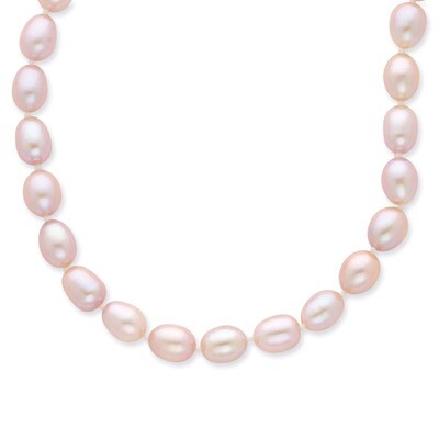 14k Gold 7-8mm Purple Rice Shape Fresh Water Cultured Pearl Necklace XF387-20