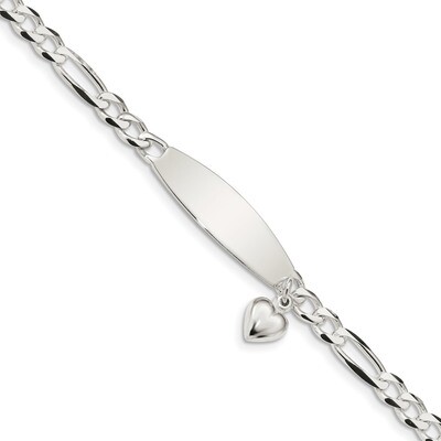 Figaro ID Heart Dangle Bracelet 7.5 Inch Sterling Silver Polished QID214-7.5, MPN: QID214-7.5, 1911…