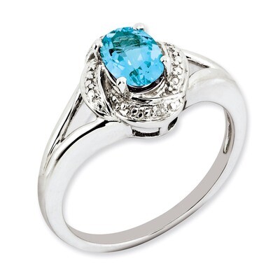 December Blue Topaz Ring Sterling Silver Diamond QBR12DEC, MPN: QBR12DEC, 886774188942