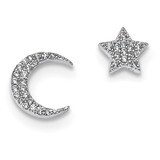 CZ Diamond Star &amp; Moon Post Earrings Sterling Silver Rhodium-plated QE13379, MPN: QE13379, 19110123…