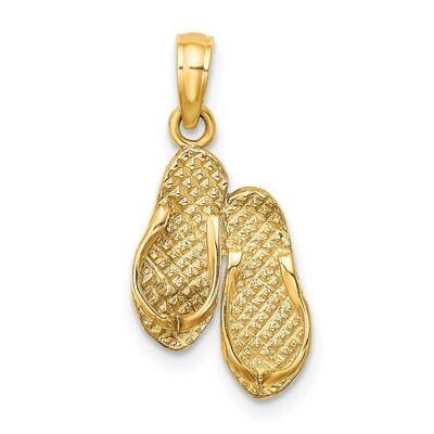 Fort Myers Double Flip-Flop Charm 14k Gold 3-D C3244, MPN: C3244,