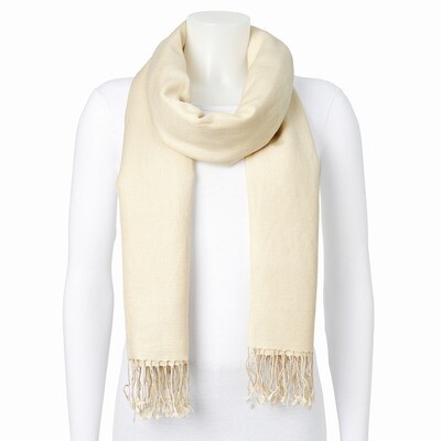 Ivory Silk Wool Blend Pashmina Scarf GM8346, MPN: GM8346, 191101416743