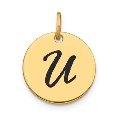 Letter U Black Epoxy Initial Disk Charm 14k Gold Polished YC1436U, MPN: YC1436U, 196904090091