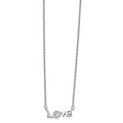 CZ LOVE with 1 in Extender 17.5 Inch Necklace Stainless Steel Polished SRN2541-17.5 by Chisel, MPN:…