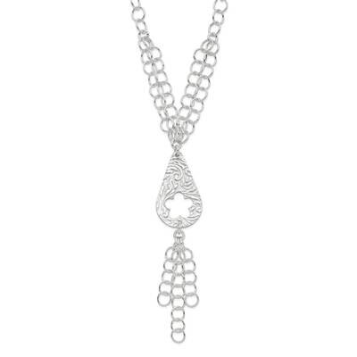 Textured Floral Teardrop Necklace Sterling Silver Polished QG2895-18, MPN: QG2895-18, 883957055121