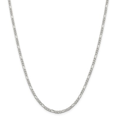 24 Inch 3mm Pave Flat Figaro Chain Sterling Silver QFF080-24, MPN: QFF080-24, 886774107141